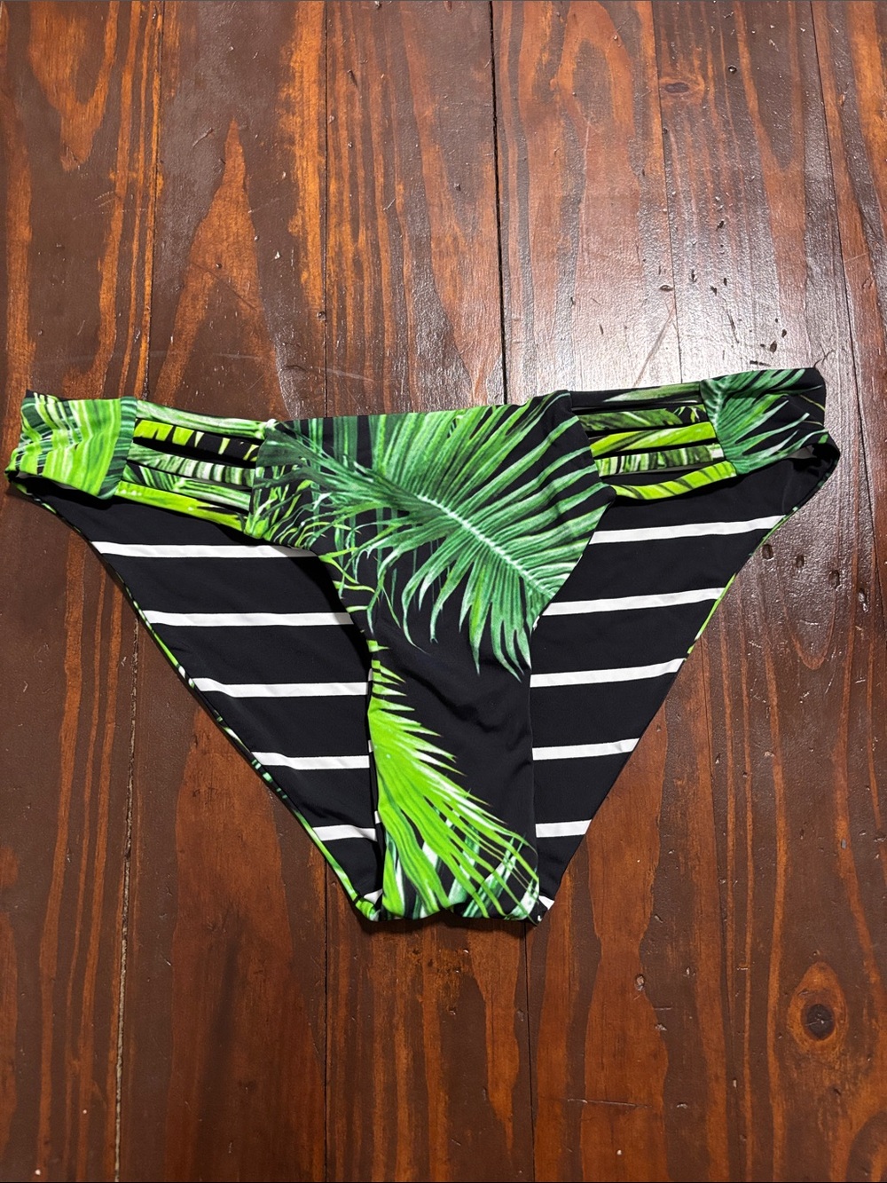 Rue21 Black and Green Tropical/Striped Bikini Bottoms